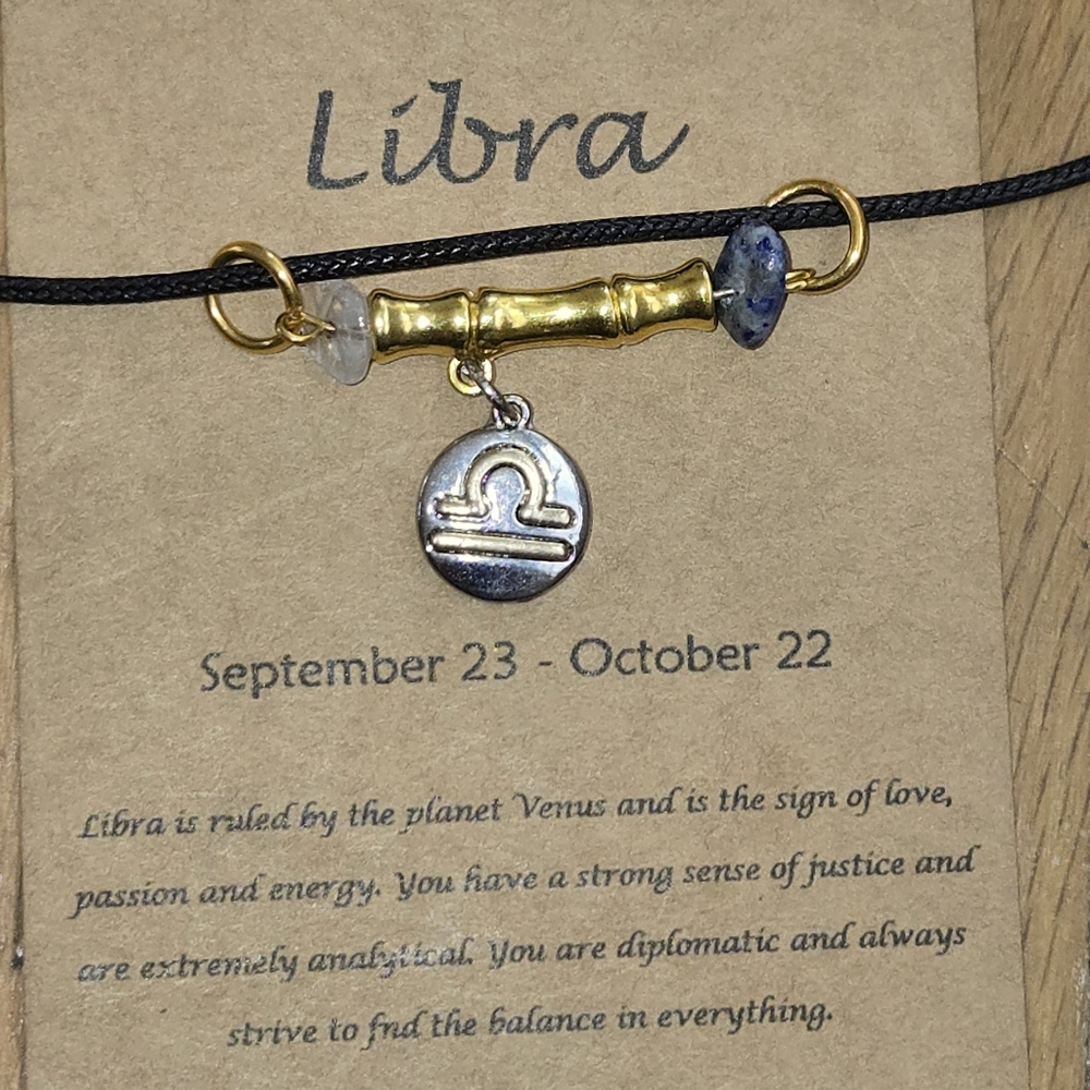 Libra Zodiac Vibe Bar Necklace – Lapis Lazuli & Rose Quartz, Astrology Jewelry